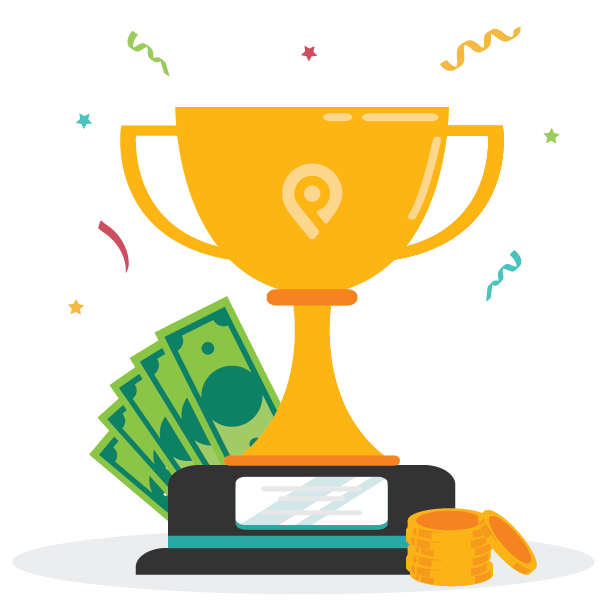 Trophy with cash and coins